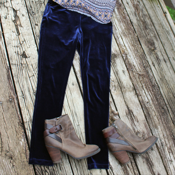 LOFT Petite Plush Velvet Leggings Blue Crush S/P - Picture 2 of 8